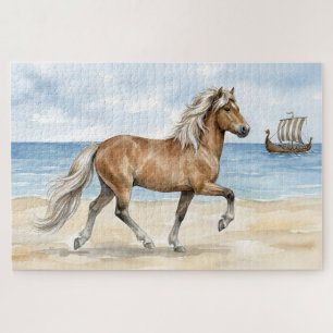 Fjara Isländisches Pferd Aquarell am Strand