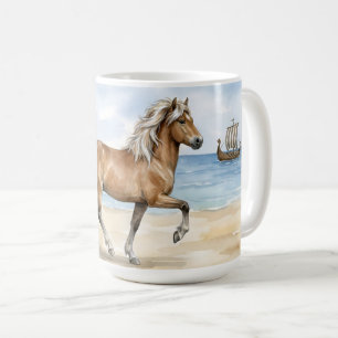 Fjara Isländisches Pferd Aquarell am Strand Kaffeetasse