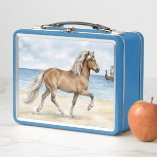 Fjara Isländisches Pferd Aquarell am Strand Metall Brotdose