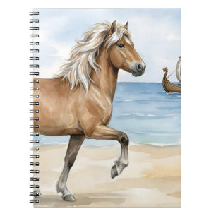 Fjara Isländisches Pferd Aquarell am Strand Notizblock