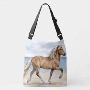 Fjara Isländisches Pferd Aquarell am Strand Tragetaschen Mit Langen Trägern