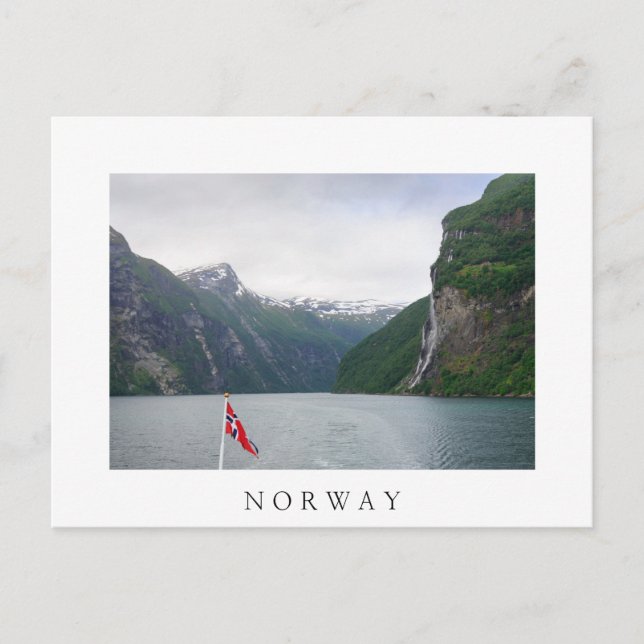 Fjord Geiranger avec drapeau norvégien carte posta (Devant)