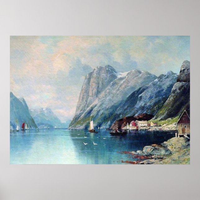 Fjord in Norwegen Gemälde von Lev Lagorio Poster (Vorne)