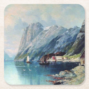 Fjord in Norwegen Gemälde von Lev Lagorio Rechteckiger Pappuntersetzer