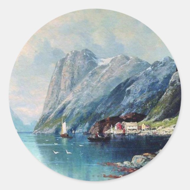 Fjord in Norwegen Gemälde von Lev Lagorio Runder Aufkleber (Vorderseite)