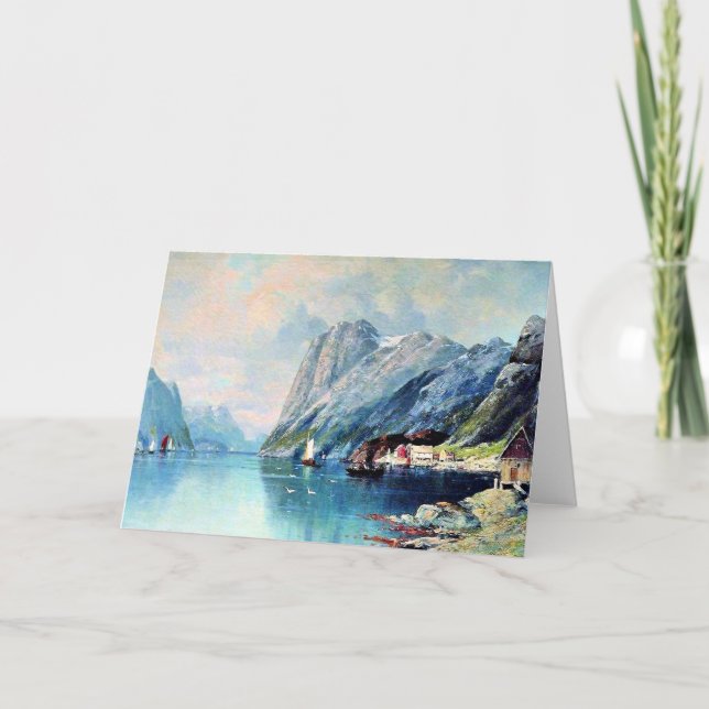 Fjord in Norwegen, Kunstmalerei, Karte (Vorderseite)