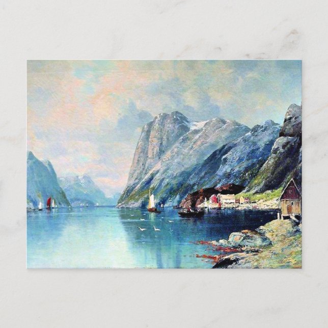 Fjord in Norwegen, Kunstmalerei, Postkarte (Vorderseite)