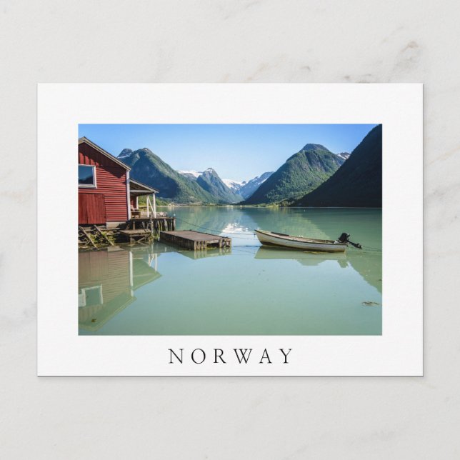 Fjord-Landschaft in Norwegen, weißer Text Postkart Postkarte (Vorderseite)