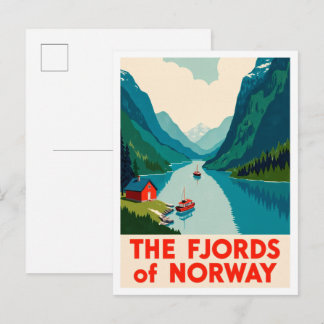 Fjords Norway Art vintage Travel Postkarte