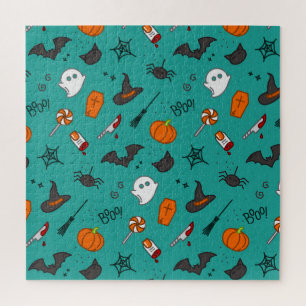 Flach-Style Halloween türkisfarbenes Muster.