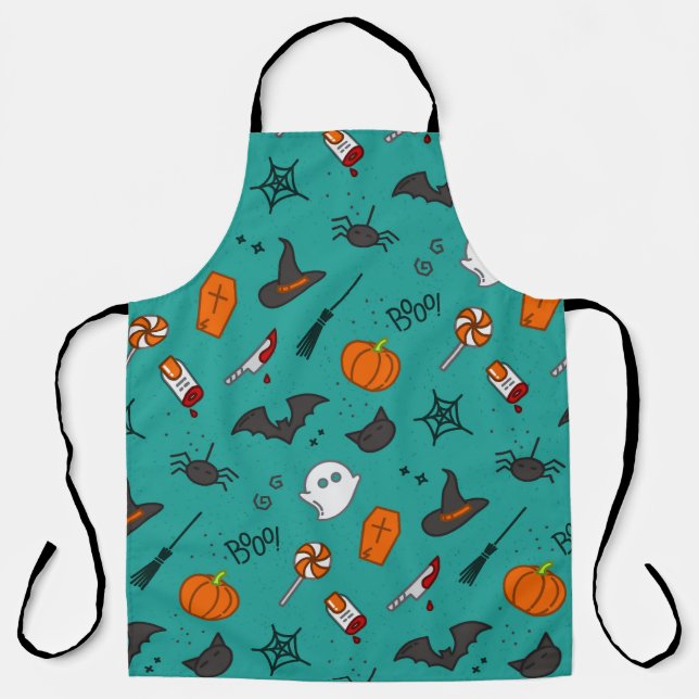 Flach-Style Halloween türkisfarbenes Muster. Schürze (Vorderseite)