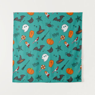 Flach-Style Halloween türkisfarbenes Muster. Wandteppich