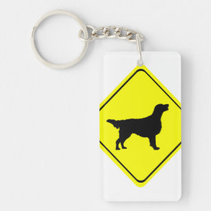 Flach-Überzogene Retriever-Warnzeichen-Liebe-Hund Schlüsselanhänger