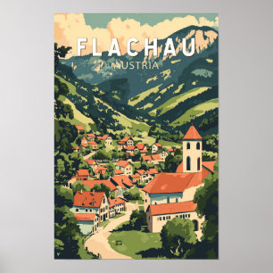 Flachau Österreich Illustration Reise Kunst Vintag Poster