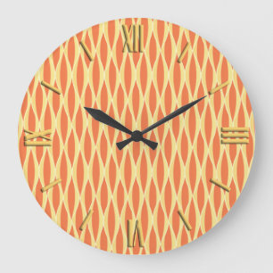 Flachbanddruck Mitte des Jahrhunderts - orange und Große Wanduhr