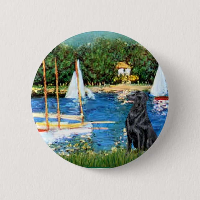 Flachbeschichteter Retriever 1 - Segelboote Button (Vorderseite)