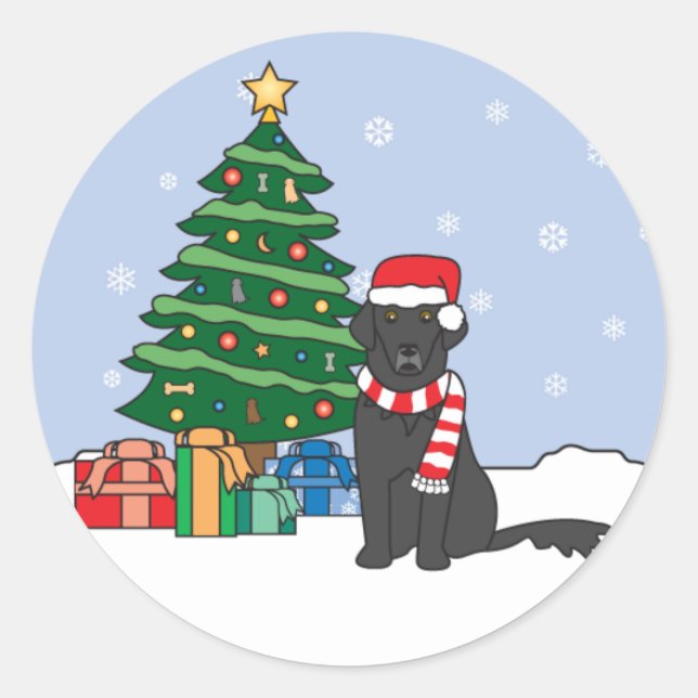 Flachbeschichteter Retriever- und Weihnachtsbaum Runder Aufkleber (Vorderseite)