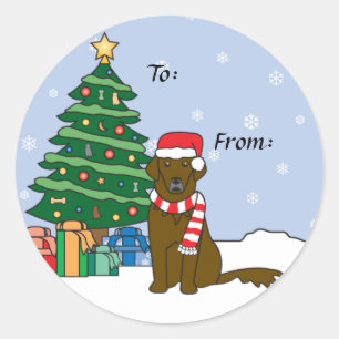 Flachbeschichteter Retriever- und Weihnachtsbaum Runder Aufkleber