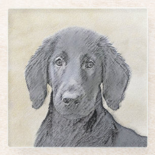 Flachbeschichtetes Retriever-Gemälde - Originale H Glasuntersetzer