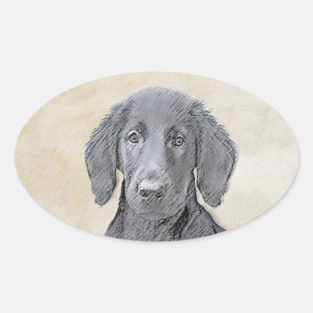 Flachbeschichtetes Retriever-Gemälde - Originale H Ovaler Aufkleber (Vorderseite)