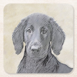 Flachbeschichtetes Retriever-Gemälde - Originale H Rechteckiger Pappuntersetzer