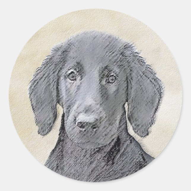Flachbeschichtetes Retriever-Gemälde - Originale H Runder Aufkleber (Vorderseite)