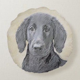 Flachbeschichtetes Retriever-Gemälde - Originale H Rundes Kissen