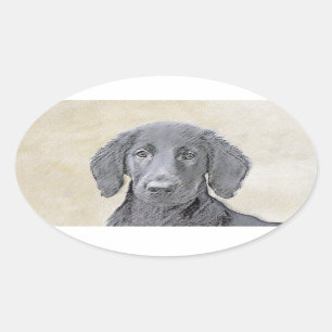 Flachbeschichtetes Retriever-Gemälde - Originale  Ovaler Aufkleber