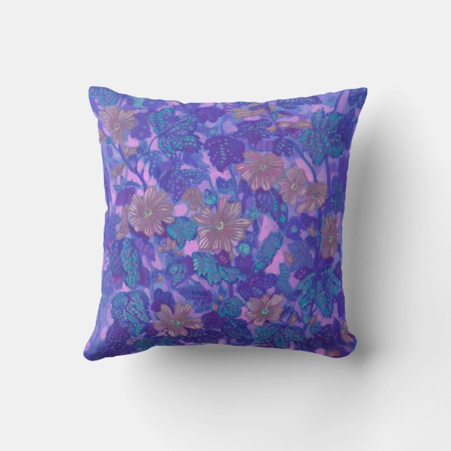 Flachblüten, Malva-Blume Blumenbilder Lila Kissen (Rückseite)