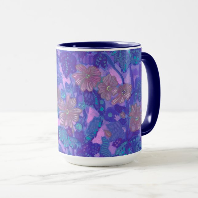 Flachblüten, Malva-Blume Blumenbilder Lila Tasse (VorderseiteRechts)