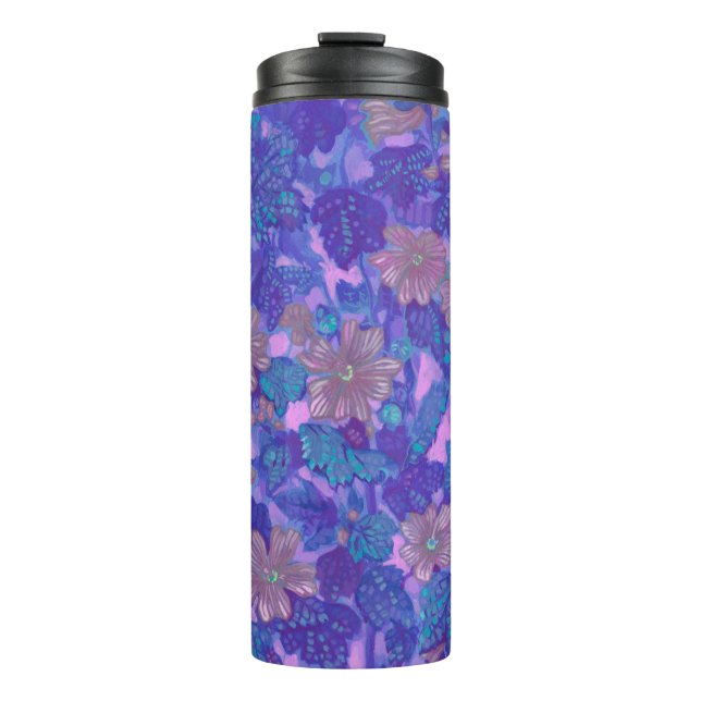 Flachblüten, Malva-Blume Blumenbilder Lila Thermosbecher (Vorderseite)