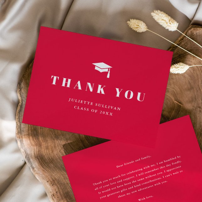 Flache Dankeskarten Dankeskarte (Simple, elegant typography with cap and tassel double-sided graduation thank you note cards.)