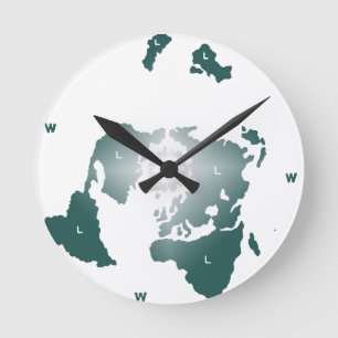 Flache Erdkarte, Azimuthal äquidistante Karte Runde Wanduhr