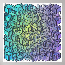 Flache Farb-Cubistische Nahtlose Stoff- und Papier Poster