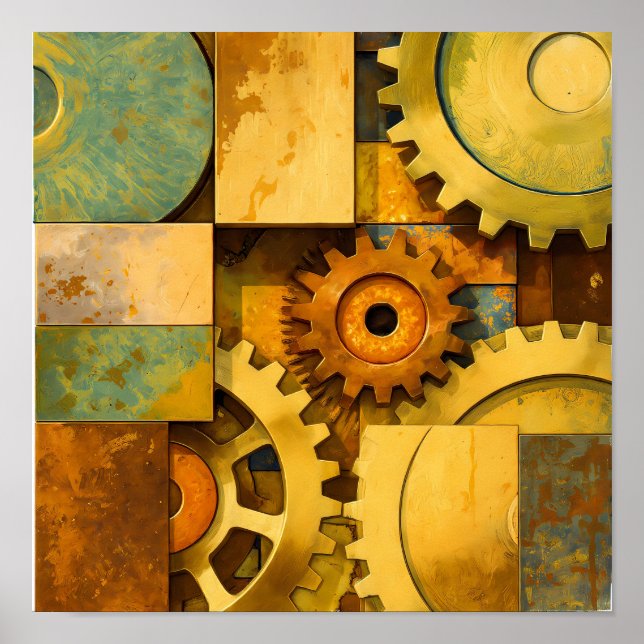 Flache Farbe gealtertes Metall Steampunk Industria Poster (Vorne)