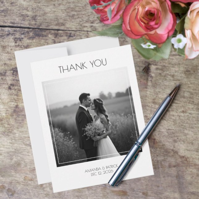 Flache Fotohochzeit  Dankeskarte (Simple Wedding Photo Thank You Card)