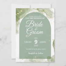 Flache Karte Grüne Salbei Editierbare Hochzeitsein