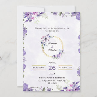 Flache Karte lila-blumige Hochzeitseinladungskarte