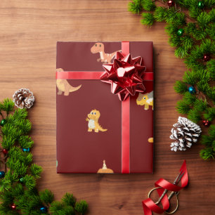 Flache minimalistische süße Dinosaurier auf Dunkel Geschenkpapier