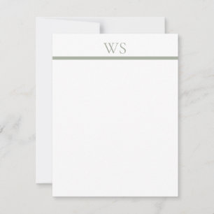 Flache Notizkarte Salbeigrüne Balken-Monogramm-Kor Mitteilungskarte