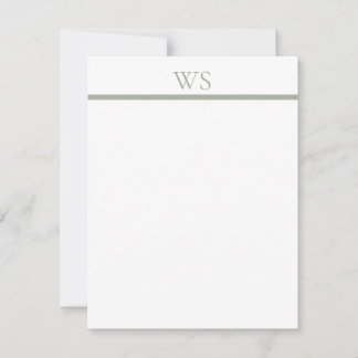 Flache Notizkarte Salbeigrüne Balken-Monogramm-Kor Mitteilungskarte