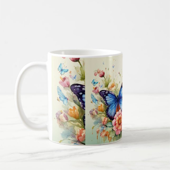 Flachende Kunst: Wasserfarbenschmetterling Kaffeetasse (Links)