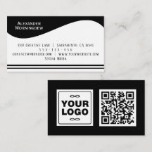 Flaches Etikett Border - Welle weiß 1 - Logo + QR-