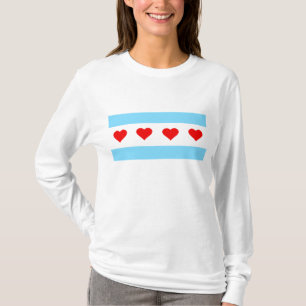 Flaches langes Hülsen-Shirt Chicago-Herzens T-Shirt