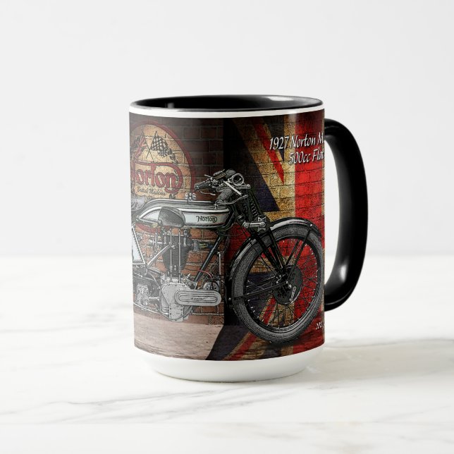 Flaches Motorrad 1927 des Norton Modell-18 Tasse (VorderseiteRechts)