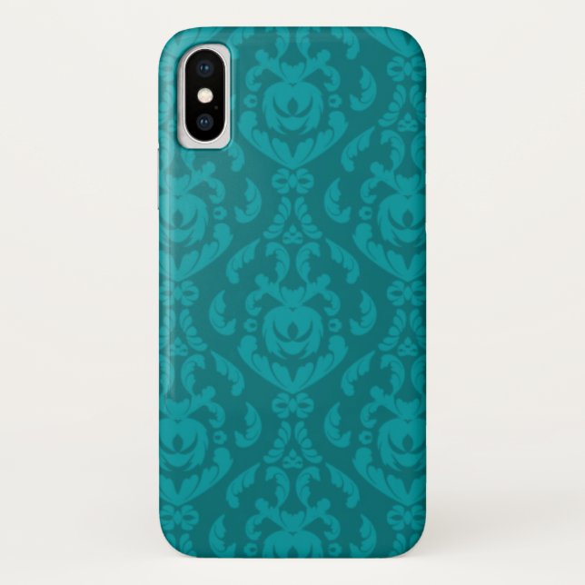 Flaches Teal-Damaskmuster Case-Mate iPhone Hülle (Rückseite)