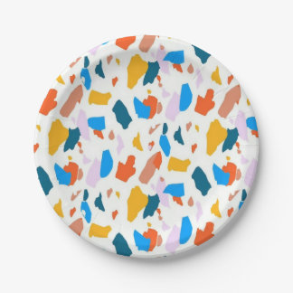 Flachfarbiges Terrazzo-Muster Pappteller