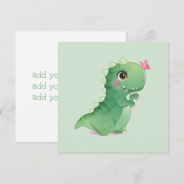 FLACHKARTE : BABY DINOSAUR - mit TEXT Einladung (Vorne/Hinten)