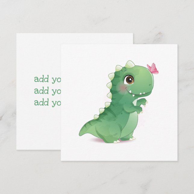 FLACHKARTE : BABY DINOSAUR - mit TEXT Einladung (Vorne/Hinten)