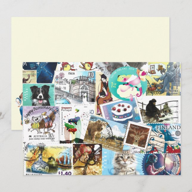 Flachkarte für Briefmarke auf dem Postweg (Vorne/Hinten)